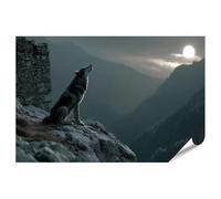 islandburner Póster premium de lobo solitario sobre rocas en la luz de la luna - estándar