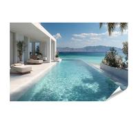 islandburner Póster premium de villa moderna con piscina infinita y vistas al mar para espacios de vida elegantes, formato grande