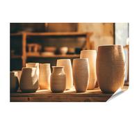 islandburner Póster premium jarrones de cerámica en estante de madera para acentos elegantes de vivienda - gran formato