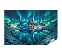 islandburner Póster premium Una impresionante aurora sobre montañas nevadas y un lago tranquilo - gran formato