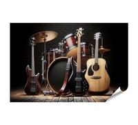 islandburner Póster XXL con diseño de guitarras eléctricas y acústicas junto a un bombo
