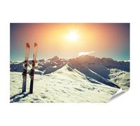 islandburner Póster XXL con dos esquís en la nieve antes de soleado panorama alpino de alta calidad