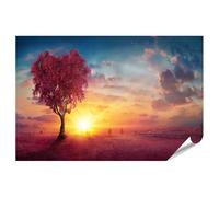 islandburner Póster XXL de árbol rojo en el amanecer, paisaje panorámico con pájaros, cielo, imágenes de alta calidad, impresión fotográfica