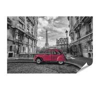 islandburner Póster XXL de coche rojo en París frente a la Torre Eiffel y edificios históricos, 90 x 60 cm