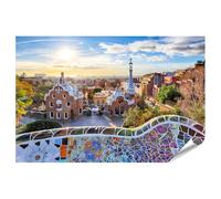 islandburner Póster XXL de Park Guell por la mañana con colorido banco de mosaico en Barcelona imágenes de alta calidad