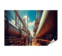 islandburner Póster XXL de trabajadores industriales en grandes instalaciones en tiempo soleado ir caminos entl imágenes de alta calidad impresión fotográfica