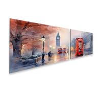 islandburner Prime - Cuadro sobre lienzo con diseño de niebla otoñal en Londres con cabinas telefónicas rojas y Big Ben