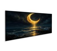 islandburner Prime Imagen sobre lienzo Luna sobre el mar en el embarcadero nocturno contra el cielo oscuro - Lienzo 120 x 40 cm - Panorama