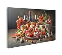 islandburner Prime Picture on Canvas Queso Salchicha Arreglo con Vino Tinto Tomates y Ajo Cuadros Murales Póster