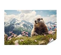 islandburner Prime XXL - Póster de marmotas en los prados alpinos frente a montañas nevadas