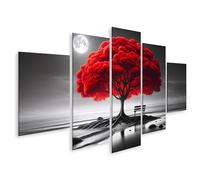 islandburner Primer cuadro sobre lienzo árbol rojo brillante en una playa monocromática con luna cuadros murales póster