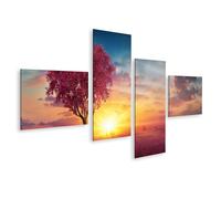 islandburner Primer cuadro sobre lienzo Árbol rojo en el amanecer paisaje panorámico con pájaros cielo imágenes murales póster