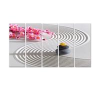 islandburner Primer cuadro sobre lienzo balance de piedra y flores de cerezo en el jardín zen - Lienzo 160 x 80 cm - 5 piezas XXL