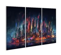 islandburner Primer cuadro sobre lienzo Cyberpunk City Skyline con luces de neón oscuras en ramas impresionantes cuadros murales póster
