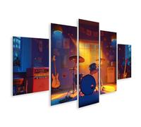 islandburner Primer cuadro sobre lienzo estudio musical por la noche con iluminación e instrumentos para sala de música amantes de la música tienda de música imágenes murales póster
