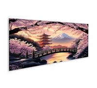 islandburner Primer cuadro sobre lienzo flores de cerezo en el monte Fuji con templo y puente para sala de estar amantes de la naturaleza estudio de masajes imágenes murales póster
