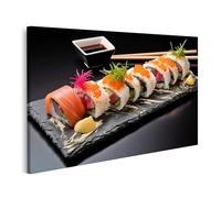 islandburner Primer cuadro sobre lienzo Sushi rollos set negro delicioso comida asiática wasabi generative imágenes murales carteles