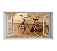 islandburner XCFX XCFX - Cuadro sobre lienzo con vista a ventana con diseño de bicicleta clásica apoyado en una pared en una calle italiana efecto fabuloso