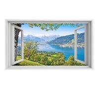 islandburner XCLP XCLP - Cuadro sobre lienzo con vista a la ventana con un hermoso paisaje con los Alpes y el lago de montaña en Zell Am See Austria, efecto fabuloso