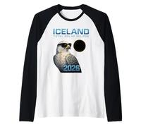Islandia 2026 Eclipse Gyrfalcon Bird Totality Hombres Mujeres Niños Camiseta Manga Raglan