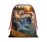 Islandia - Bolsas de regalo con estampado de cascada de río, campo de puesta de sol vibrante, con cordón, colección de bolsas de regalo de cumpleaños, bolsas de regalo reutilizables, bolsa de regalo