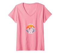 Islandia Tierra de Fuego y Hielo Aventura Gráfico Camiseta Cuello V, Mujer, Rosado, M
