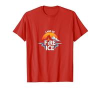 Islandia Tierra de Fuego y Hielo Aventura Gráfico Camiseta, Hombre, Rojo, S