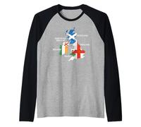 Islas Británicas Mar Irlanda Escocia Gales Inglaterra Mapa Monedas Camiseta Manga Raglan