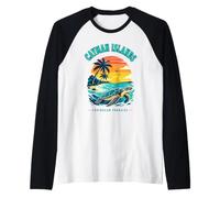 Islas Caimán Caribbean Paradise Sea Turtle Sunset Camiseta Camiseta Manga Raglan