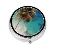 Islas del Caribe. Este pequeño pastillero redondo impreso es un organizador portátil de píldoras y vitaminas, perfecto para bolsillos, bolsos y viajes.