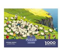 Islas Feroe ovejas acantilado Puzzle De Madera Impermeable Puzzles De 1000 Piezas para Adultos Colorido Rompecabezas Juegos Educativos