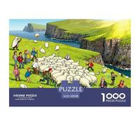 Islas Feroe ovejas acantilado Puzzle De Madera Impermeable Puzzles De 1000 Piezas Regalos para Adultos Imposible Rompecabezas Juegos Desafiantes