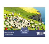 Islas Feroe ovejas acantilado Puzzle De Madera Impermeable Puzzles De 1000 Piezas Regalos para Adultos Colorido Rompecabezas Juegos Desafiantes