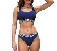 iSLASISIA Conjunto de Bikini Deportivo Mujer Push Up Sexy Traje de Baño para Mujer Cintura Alta Bañadores Mujer Dos Piezas para Viajar a Playas（Azul Oscuro,EU42）