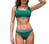 iSLASISIA Conjunto de Bikini Deportivo Mujer Push Up Sexy Traje de Baño para Mujer Cintura Alta Bañadores Mujer Dos Piezas para Viajar a Playas（Verde Turquesa,EU42）