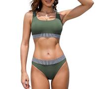 iSLASISIA Conjunto de Bikini Deportivo Mujer Push Up Sexy Traje de Baño para Mujer Cintura Alta Bañadores Mujer Dos Piezas para Viajar a Playas（Verde Oliva,EU40）