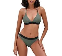 iSLASISIA Conjunto de Bikini Mujer Push Up Traje de Baño para Mujer Cuello en V Acolchado Bra Bañadores Mujer Dos Piezas Cintura Alta (Verde y Negro,EU38)