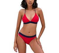 iSLASISIA Conjunto de Bikini Mujer Push Up Traje de Baño para Mujer Cuello en V Acolchado Bra Bañadores Mujer Dos Piezas Cintura Alta (Rojo y Azul,EU42)