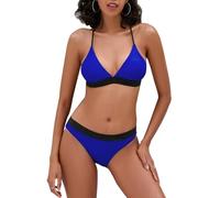 iSLASISIA Conjunto de Bikini Mujer Push Up Traje de Baño para Mujer Cuello en V Acolchado Bra Bañadores Mujer Dos Piezas Cintura Alta（Azul y Negro,EU40）