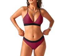 iSLASISIA Conjunto de Bikini Mujer Push Up Traje de Baño para Mujer Cuello en V Acolchado Bra Bañadores Mujer Dos Piezas Cintura Alta（Rojo Intenso,EU42）
