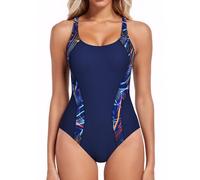 iSLASISIA Traje de baño de una pieza para mujer, atlético, negro, espalda cruzada, traje de baño deportivo modesto, traje de baño moldeador del cuerpo, DL, 42