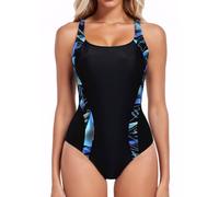 iSLASISIA Traje de baño de una Pieza para Mujer Estilo Chaleco Slim Fit Negro Bañador Deportivo（GB,EU42）