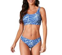 iSLASISIA Trajes de baño Deportivos para Mujer Bikini Acanalado con Top Corto de Dos Piezas con Parte Inferior atrevida（Red Azul,EU40）