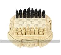 Isle of Lewis Compact Chess Set - 9 Inches with Circular Cabinet (Colour: Cream Cabinet)