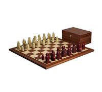 Isle of Lewis - Juego de ajedrez con II piezas de ajedrez de resina marfil y roja de 3.5 pulgadas y tablero de ajedrez de caoba de 20 pulgadas