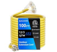 islewire - Cable de Extensión para Exteriores de 100 Pies, Extensiones con Enchufe Múltiple, Calibre 12, Amarillo Resistente al Agua con 3 Tomas, Cable de Alimentación para Luz