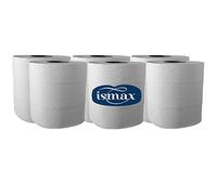 Ismax Papel Rollo Laminado Bobina Industrial Reciclado Multiusos Secamanos 1 Saco de 6 Rollos 900gr 2 Capas - 98m 2/H-Eco Metros Bobina Absorbente Ecologico Extra XXL - 20223