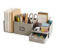 ISMYPEZZZ Organizador de Escritorio Extensible con Cajón y Lapicero, Desk Organizer Minimalista con Portalápices para Papelería, Oficina, Teletrabajo, Estudio y Oposiciones