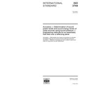 ISO 3744:2010, Acoustics - Determination of sound power levels and sound energy levels of noise sources using sound pressure - Engineering methods for an essentially free field over a reflecting plane