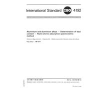 ISO 4192:1981, Aluminium and aluminium alloys - Determination of lead content - Flame atomic absorption spectrometric method